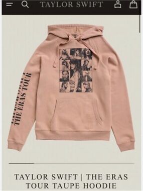 Taylor Swift Taupe Women’s Official Eras Tour Hoodie w/Photo Collage, EUC